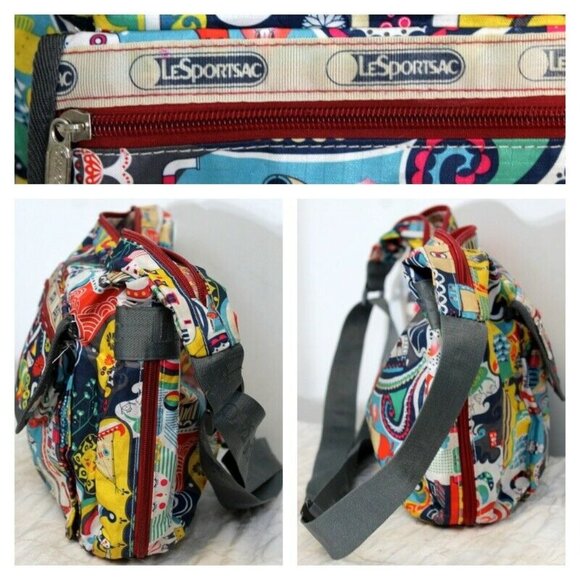 LeSportsac Nautical Fishy Love Large Shoulder Purse Expandable Adjustable. - Picture 2 of 10